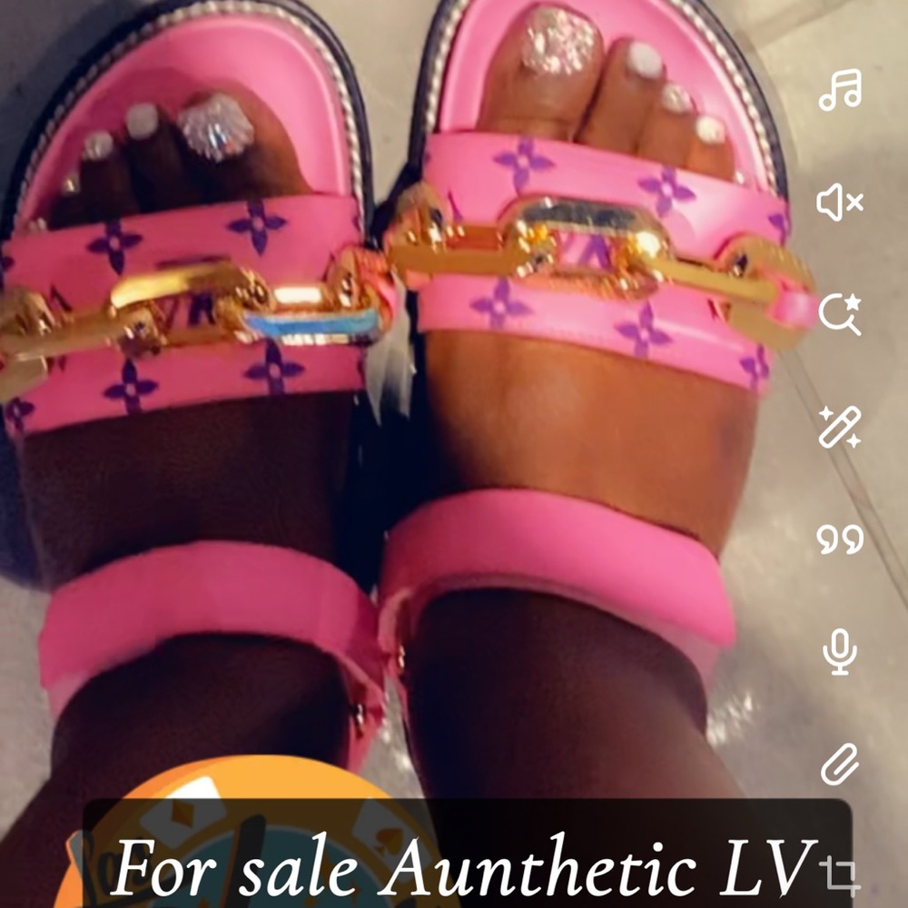 Pink LV Sandals/ cross body with Gold Chain Detail